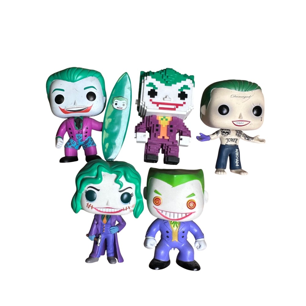 Funko Pop DC Comics Joker Figure Lot 5pc Surfing 8-Bit Suicide Squad Loose